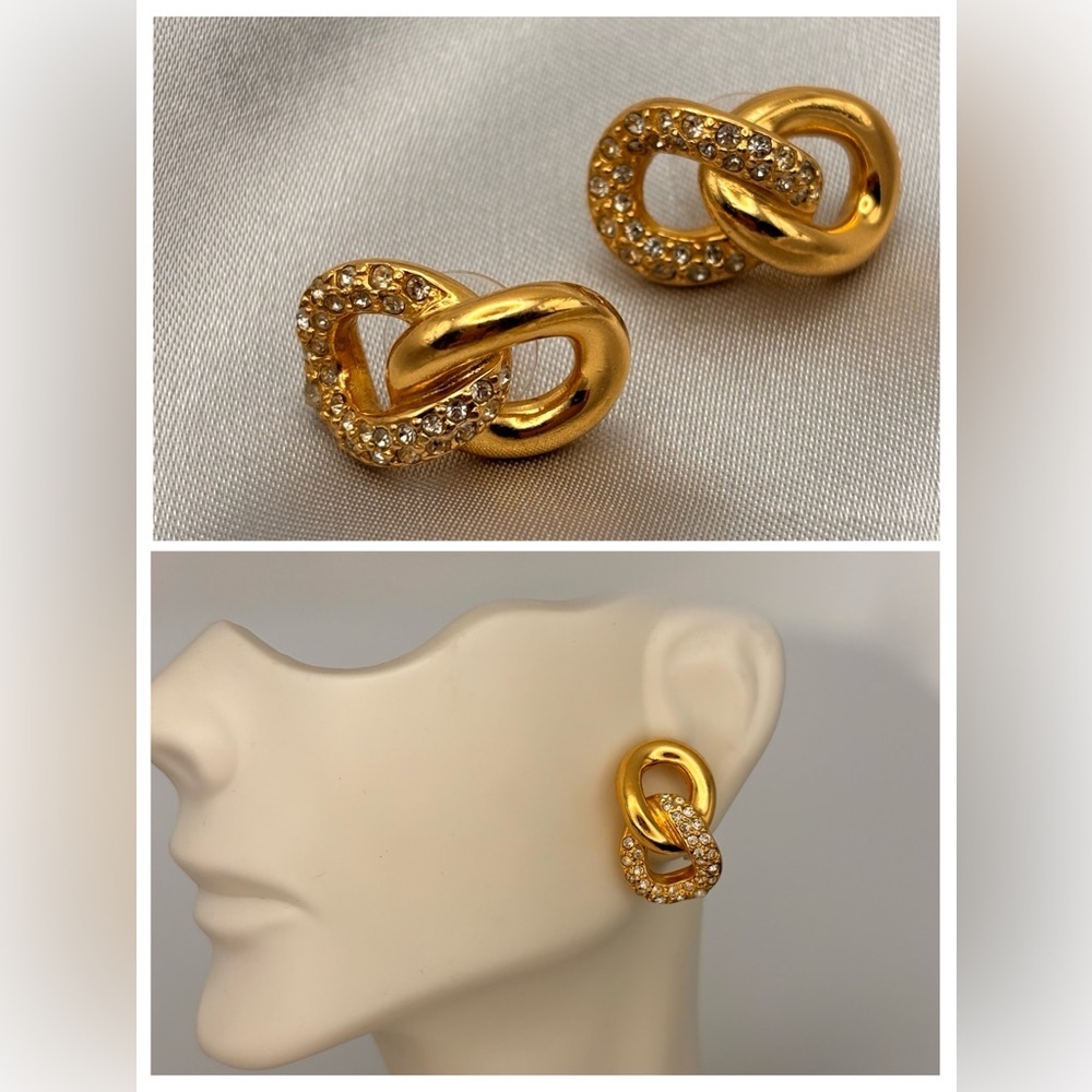 Elegance Interlocking Gold & Crystal Pave Knot Stud Earrings